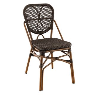 CHAISE DE RESTAURANT DAX | ALUMINIUM BAMBOO LOOK FONCÉ | PE ROTIN MARRON FONCÉ, empilable, extérieur