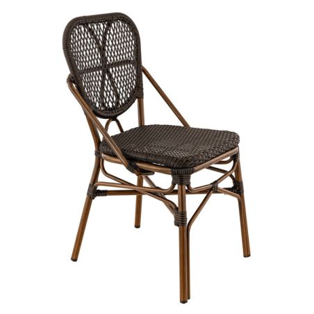 CHAISE DE RESTAURANT DAX | ALUMINIUM BAMBOO LOOK FONCÉ | PE ROTIN MARRON FONCÉ, empilable, extérieur