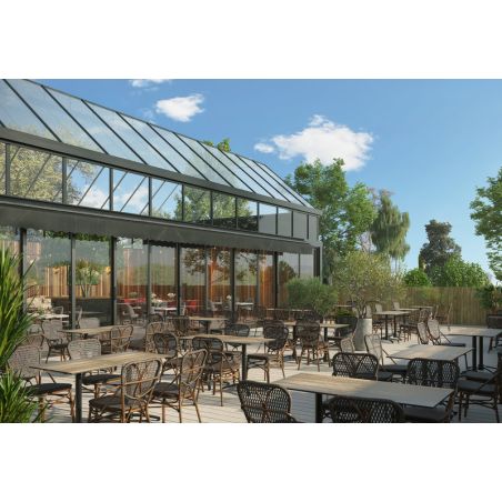 CHAISE DE RESTAURANT DAX | ALUMINIUM BAMBOO LOOK FONCÉ | PE ROTIN MARRON FONCÉ, empilable, extérieur