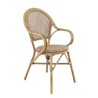 Fauteuil de terrasse ROCHELLE empilable d'extérieur - Aluminium effet bambou caramel, tressage PE imitation rotin noisette