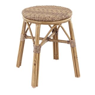 Tabouret de cuisine BREST empilable d'extérieur - Aluminium effet bambou caramel, tressage PE imitation rotin noisette