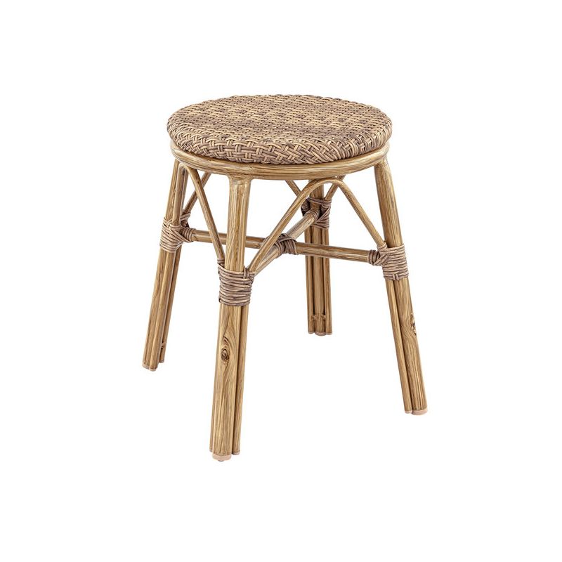 Tabouret de cuisine BREST empilable d'extérieur - Aluminium effet bambou caramel, tressage PE imitation rotin noisette