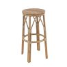 Tabouret de bar LAVAL d'extérieur - Aluminium effet bambou caramel, tressage PE imitation rotin noisette