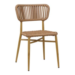 Chaise de terrasse MARBELLA empilable d'extérieur - Aluminium effet bambou caramel, polyéthylène naturel
