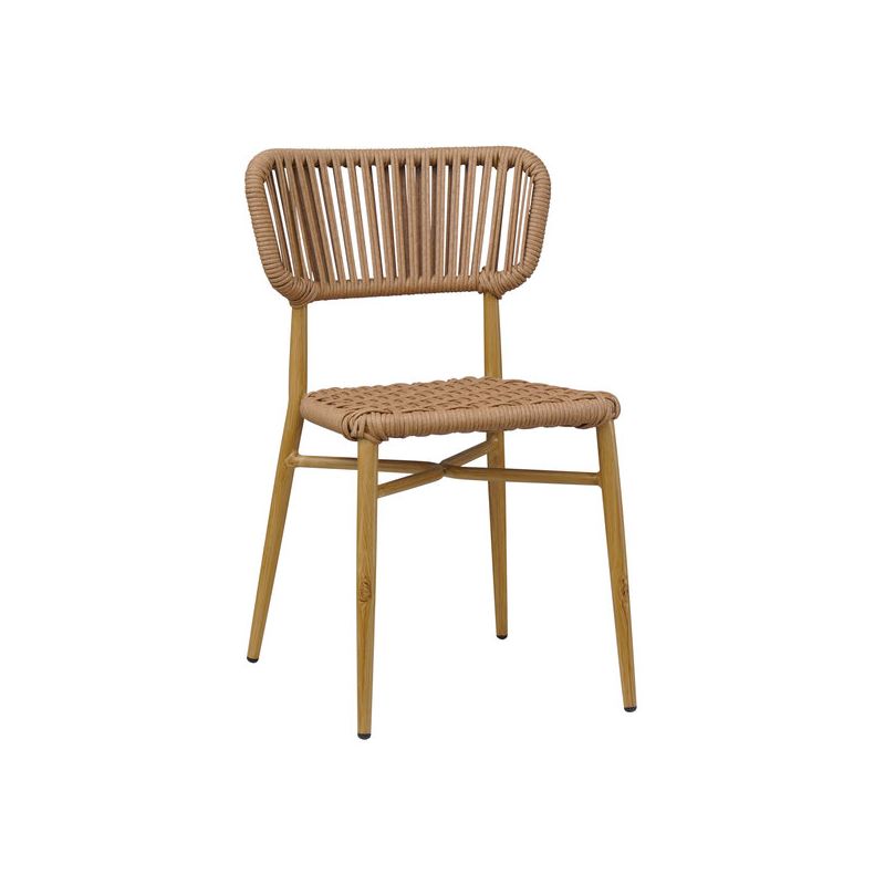 Chaise de terrasse MARBELLA empilable d'extérieur - Aluminium effet bambou caramel, polyéthylène naturel