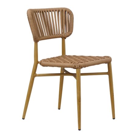 Chaise de terrasse MARBELLA empilable d'extérieur - Aluminium effet bambou caramel, polyéthylène naturel