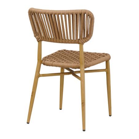Chaise de terrasse MARBELLA empilable d'extérieur - Aluminium effet bambou caramel, polyéthylène naturel