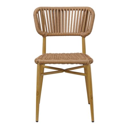 Chaise de terrasse MARBELLA empilable d'extérieur - Aluminium effet bambou caramel, polyéthylène naturel