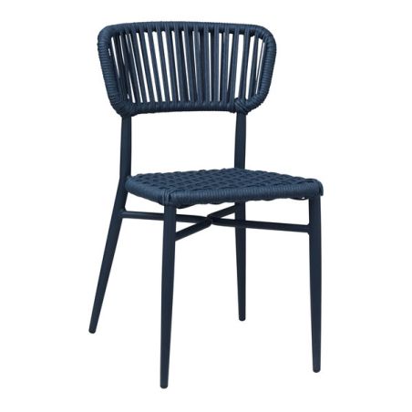 Chaise de terrasse MARBELLA empilable d'extérieur - Aluminium bleu foncé, polyéthylène bleu abysse