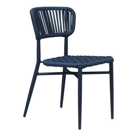 Chaise de terrasse MARBELLA empilable d'extérieur - Aluminium bleu foncé, polyéthylène bleu abysse