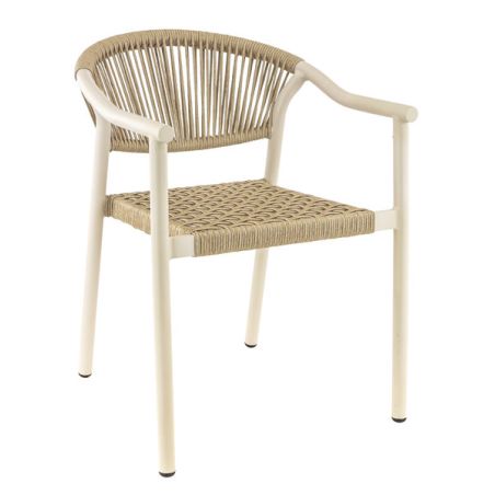 Fauteuil de terrasse DENIA empilable d'extérieur - Aluminium sable, polyéthylène sable