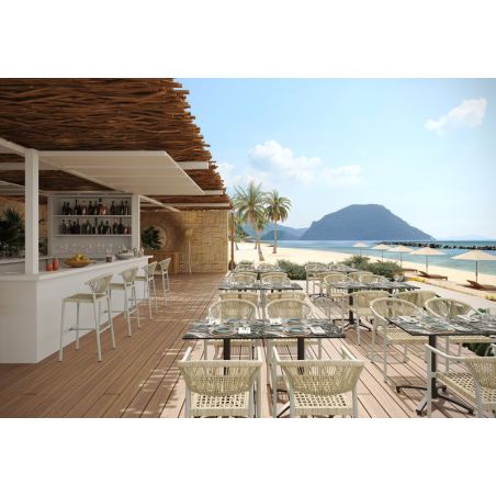 Fauteuil de terrasse DENIA empilable d'extérieur - Aluminium sable, polyéthylène sable