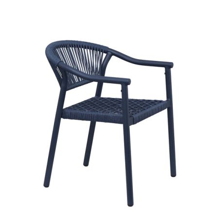 Fauteuil de terrasse DENIA empilable d'extérieur - Aluminium bleu foncé, polyéthylène bleu abysse