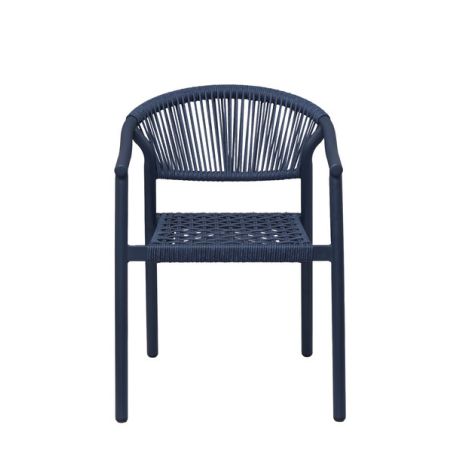 Fauteuil de terrasse DENIA empilable d'extérieur - Aluminium bleu foncé, polyéthylène bleu abysse