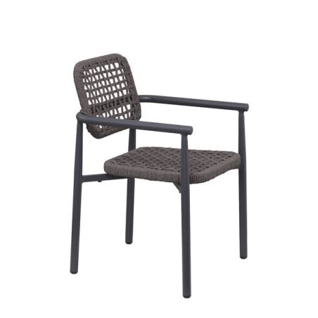 Fauteuil de terrasse SYRACUSE empilable d'extérieur - Aluminium anthracite, textilène anthracite