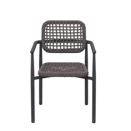 Fauteuil de terrasse SYRACUSE empilable d'extérieur - Aluminium anthracite, textilène anthracite