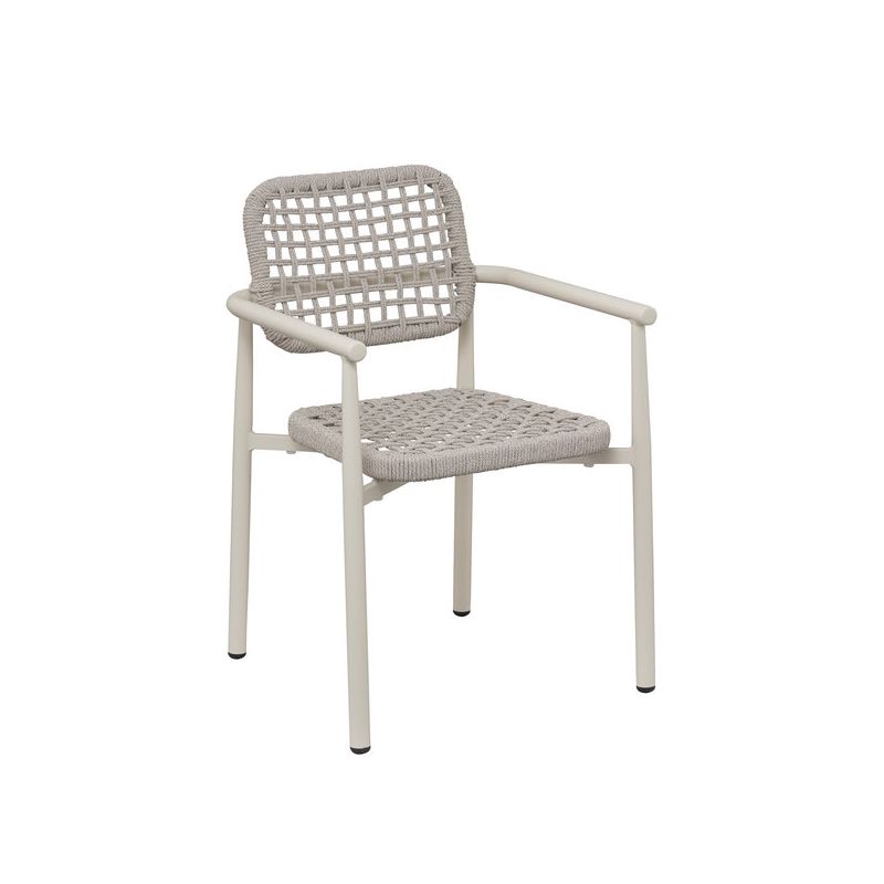 Fauteuil de terrasse SYRACUSE empilable d'extérieur - Aluminium sable, textilène sable