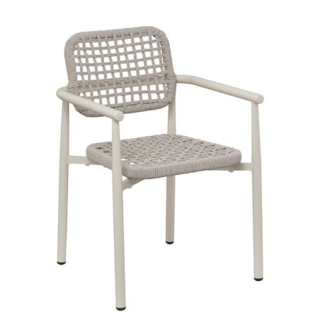 Fauteuil de terrasse SYRACUSE empilable d'extérieur - Aluminium sable, textilène sable