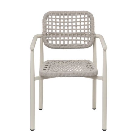 Fauteuil de terrasse SYRACUSE empilable d'extérieur - Aluminium sable, textilène sable