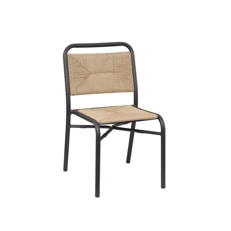 Chaise de terrasse FERNAND empilable d'extérieur - Aluminium noir, polyéthylène paille