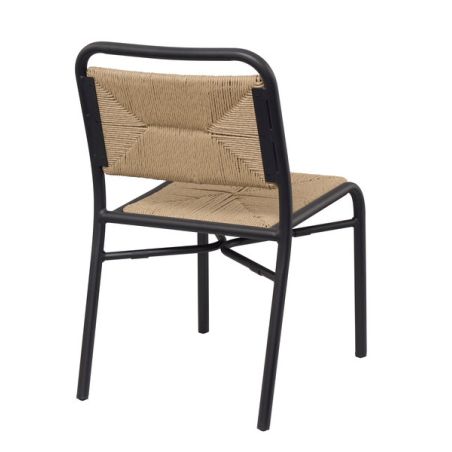 Chaise de terrasse FERNAND empilable d'extérieur - Aluminium noir, polyéthylène paille