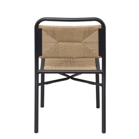Chaise de terrasse FERNAND empilable d'extérieur - Aluminium noir, polyéthylène paille