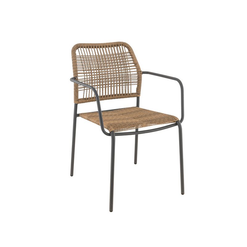Fauteuil de terrasse JAVEA empilable d'extérieur - Acier anthracite, polyéthylène paille