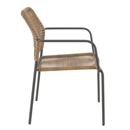 Fauteuil de terrasse JAVEA empilable d'extérieur - Acier anthracite, polyéthylène paille