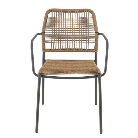 Fauteuil de terrasse JAVEA empilable d'extérieur - Acier anthracite, polyéthylène paille