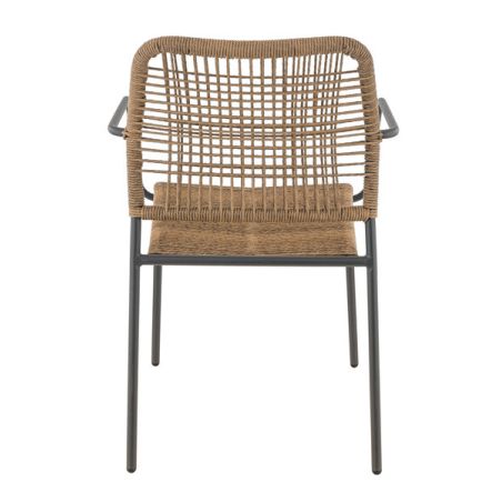 Fauteuil de terrasse JAVEA empilable d'extérieur - Acier anthracite, polyéthylène paille