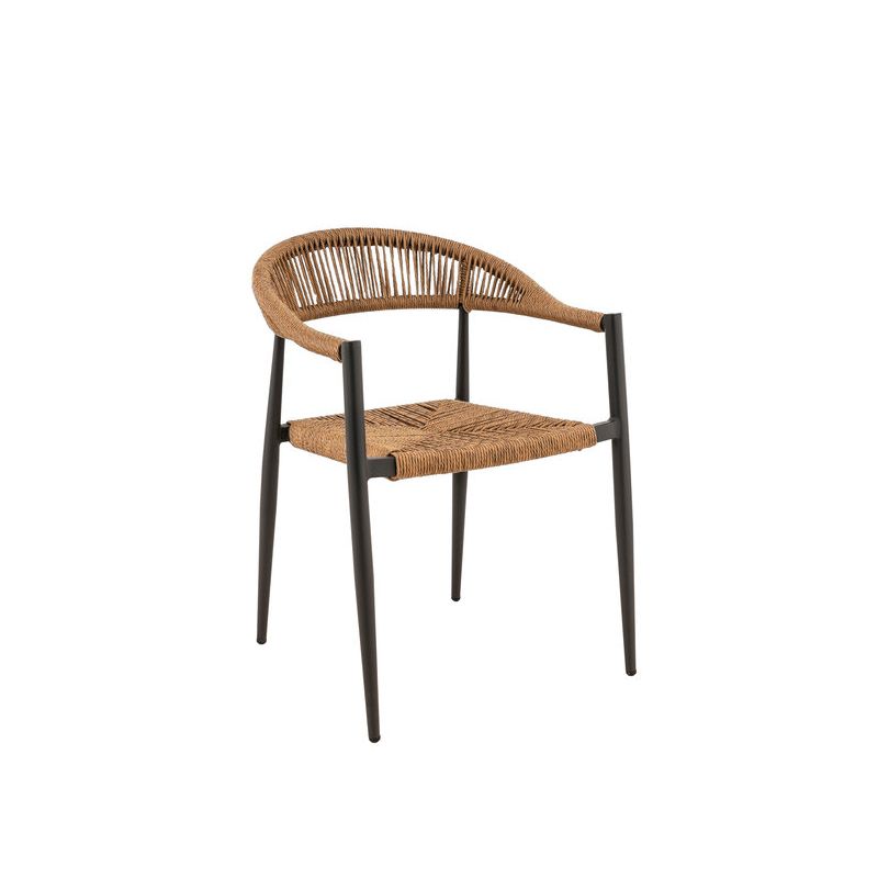 Fauteuil de terrasse AMSTERDAM empilable d'extérieur - Aluminium anthracite, polyéthylène paille