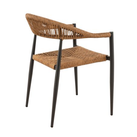 Fauteuil de terrasse AMSTERDAM empilable d'extérieur - Aluminium anthracite, polyéthylène paille