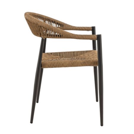 Fauteuil de terrasse AMSTERDAM empilable d'extérieur - Aluminium anthracite, polyéthylène paille