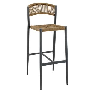 Tabouret de bar BREDA d'extérieur - Aluminium anthracite, polyéthylène paille