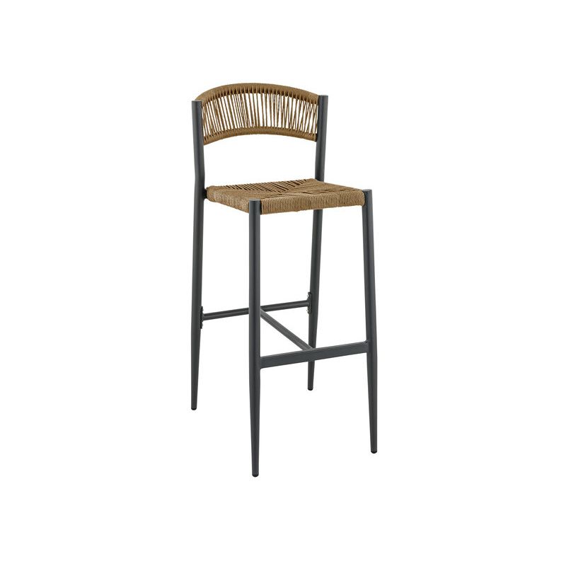 Tabouret de bar BREDA d'extérieur - Aluminium anthracite, polyéthylène paille
