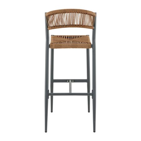 Tabouret de bar BREDA d'extérieur - Aluminium anthracite, polyéthylène paille
