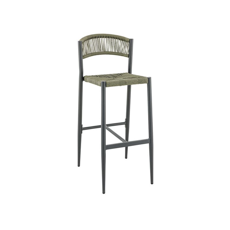Tabouret de bar BREDA d'extérieur - Aluminium anthracite, polyéthylène olive