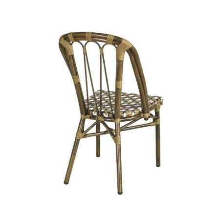 Chaise de terrasse AUTEUIL empilable d'extérieur - Aluminium effet bambou, polyéthylène camel, blanc & brun