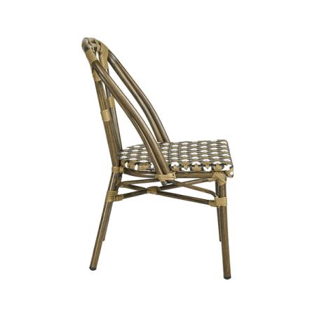 Chaise de terrasse AUTEUIL empilable d'extérieur - Aluminium effet bambou, polyéthylène camel, blanc & brun
