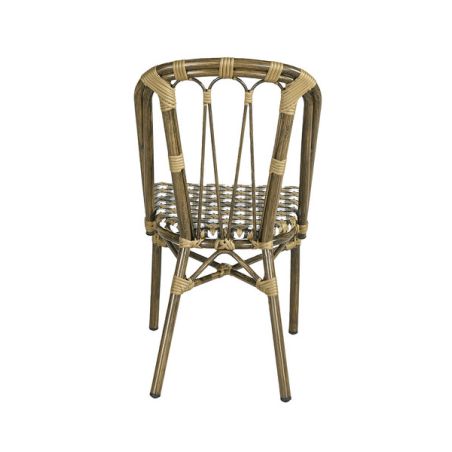 Chaise de terrasse AUTEUIL empilable d'extérieur - Aluminium effet bambou, polyéthylène camel, blanc & brun