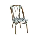 Chaise de terrasse AUTEUIL empilable d'extérieur - Aluminium effet bambou, polyéthylène vert pâle, noir & blanc