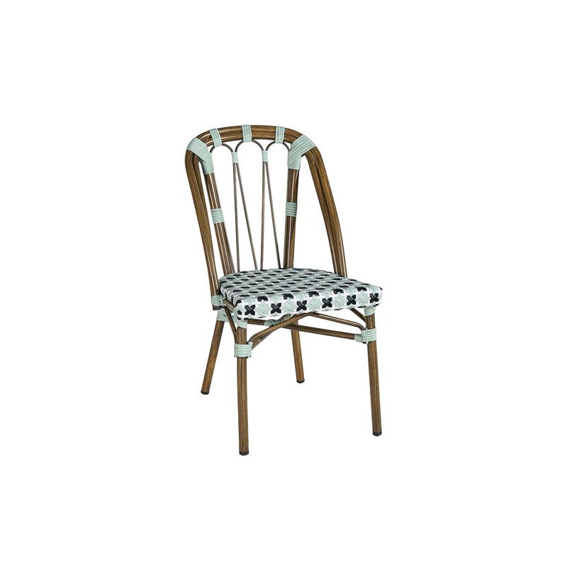 Chaise de terrasse AUTEUIL empilable d'extérieur - Aluminium effet bambou, polyéthylène vert pâle, noir & blanc