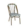 Chaise de terrasse AUTEUIL empilable d'extérieur - Aluminium effet bambou, polyéthylène vert pâle, noir & blanc