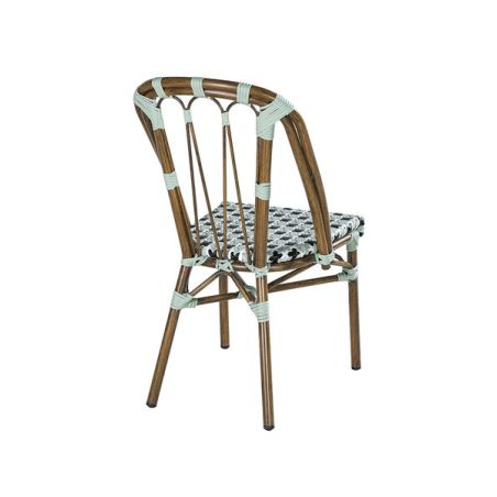 Chaise de terrasse AUTEUIL empilable d'extérieur - Aluminium effet bambou, polyéthylène vert pâle, noir & blanc