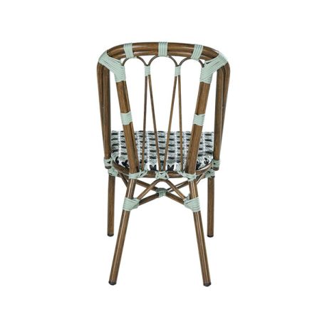 Chaise de terrasse AUTEUIL empilable d'extérieur - Aluminium effet bambou, polyéthylène vert pâle, noir & blanc