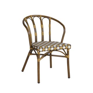 Fauteuil de terrasse CLICHY empilable d'extérieur - Aluminium effet bambou, polyéthylène camel, blanc & brun