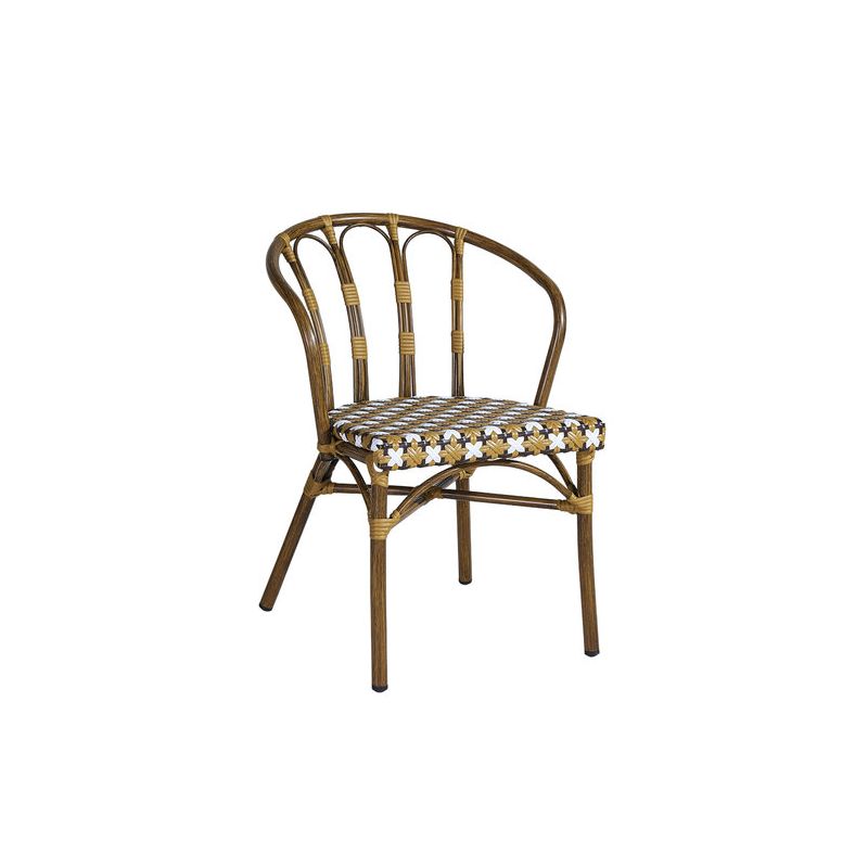 Fauteuil de terrasse CLICHY empilable d'extérieur - Aluminium effet bambou, polyéthylène camel, blanc & brun