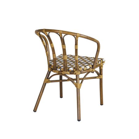 Fauteuil de terrasse CLICHY empilable d'extérieur - Aluminium effet bambou, polyéthylène camel, blanc & brun