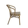 Fauteuil de terrasse CLICHY empilable d'extérieur - Aluminium effet bambou, polyéthylène camel, blanc & brun