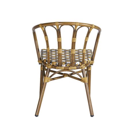 Fauteuil de terrasse CLICHY empilable d'extérieur - Aluminium effet bambou, polyéthylène camel, blanc & brun